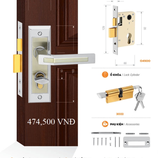 Bộ Khóa Cửa Phòng Việt Tiệp (có nhiều mẫu)