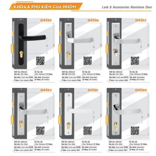 Bộ Khóa Cửa Và Phụ KIện Nhôm Kính Việt Tiệp (có nhiều mẫu)