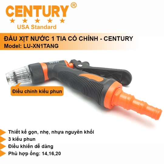 Súng Xịt Rửa Xe Và Tưới Cây 1 Tia Có Tăng CENTURY