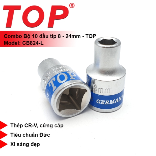 Combo 10 Đầu Tuýp Lục 1/2" (6 Cạnh) 8-24mm TOP