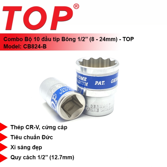 Combo 10 Đầu Tuýp Bông 1/2 (8-24mm) TOP