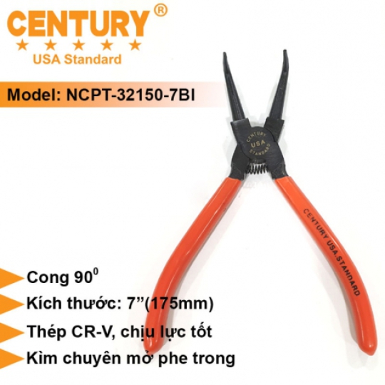 Kìm Phe Trong Mũi Cong 90 Độ Cán Cam CENTURY