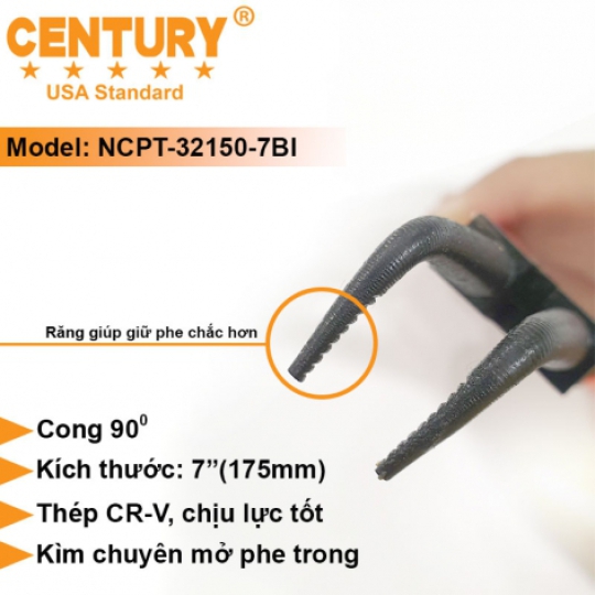 Kìm Phe Trong Mũi Cong 90 Độ Cán Cam CENTURY