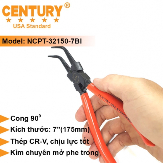 Kìm Phe Trong Mũi Cong 90 Độ Cán Cam CENTURY